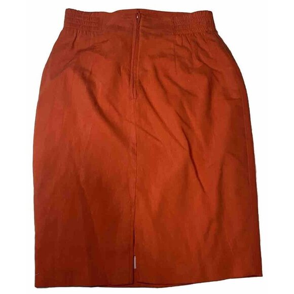 Vintage Cache Orange Rayon Size 4 Pencil Mini Skirt Elastic Waist Zip Holiday - Picture 3 of 10